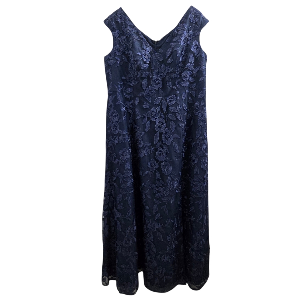 Oleg Cassini Navy Floral Lace Dress Size 20W